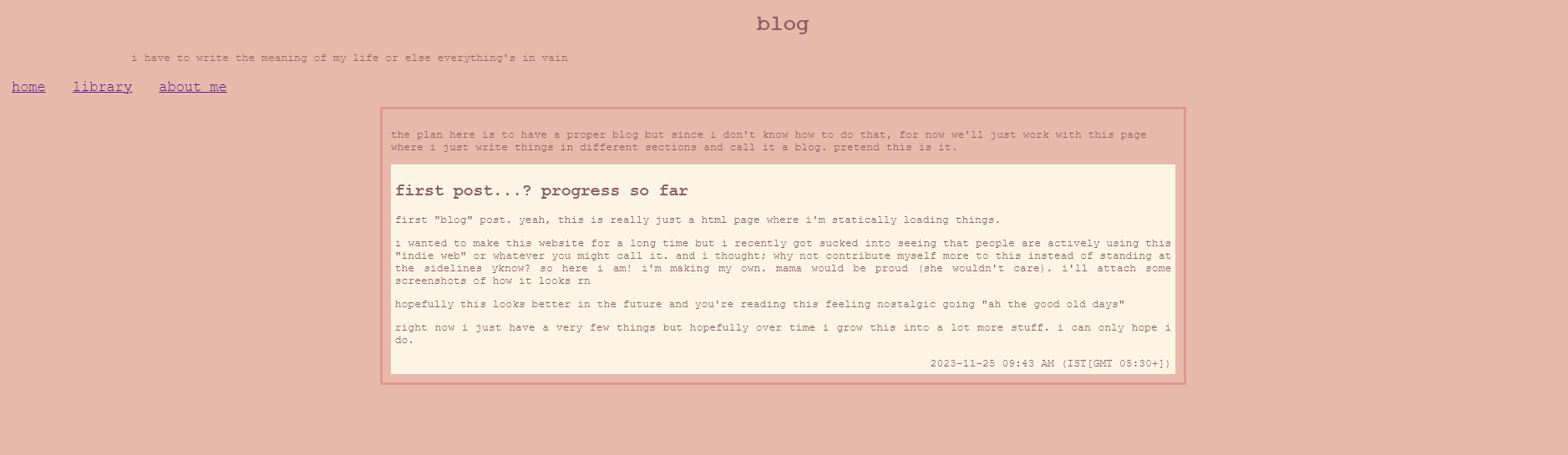 screenshot of old blog page