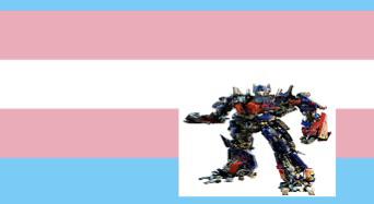 trans flag with optimus prime in low res over it